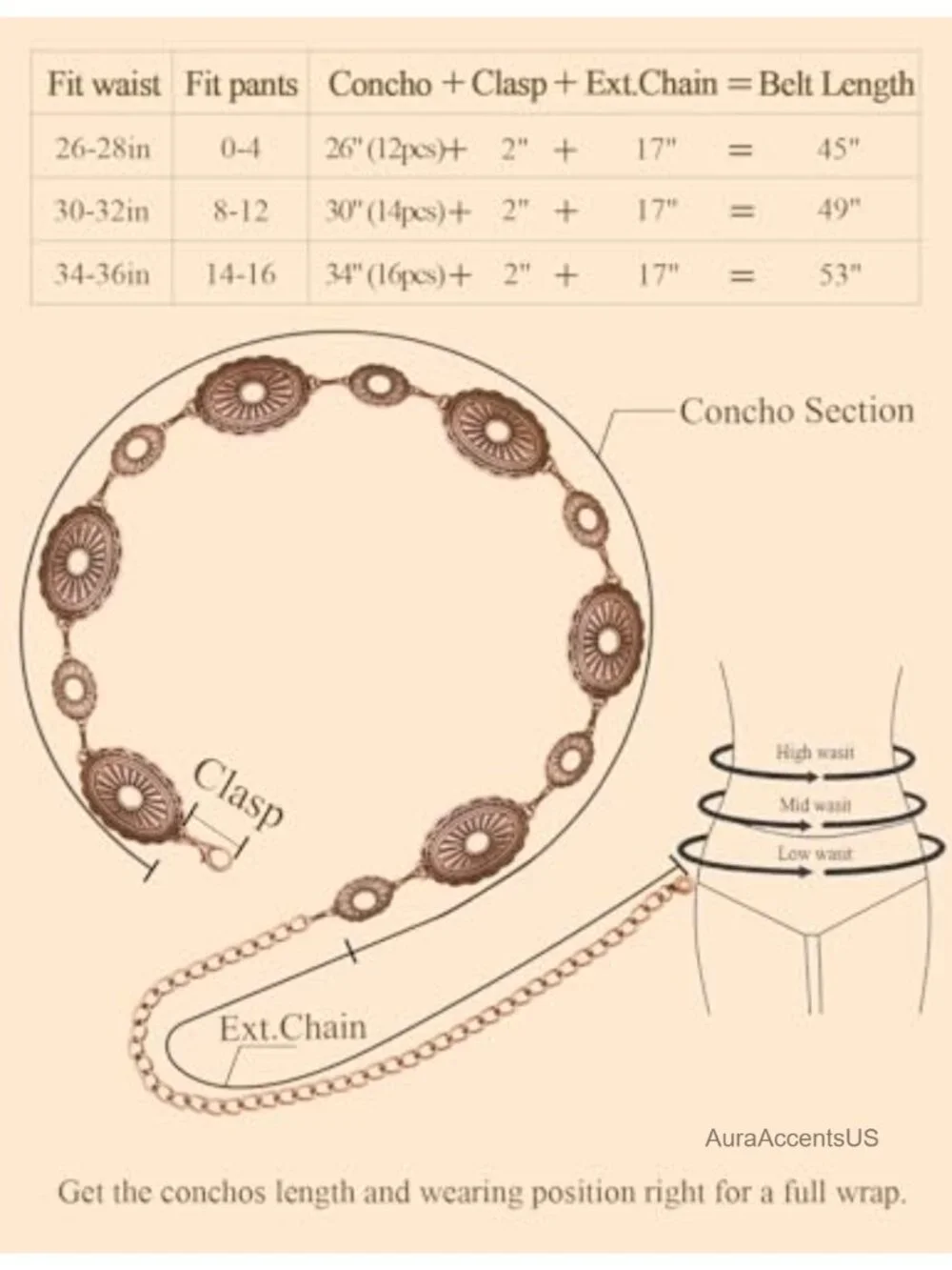 Western Metal Concho Belt for Women Cowgirl Chain Belts for Jeans Country
